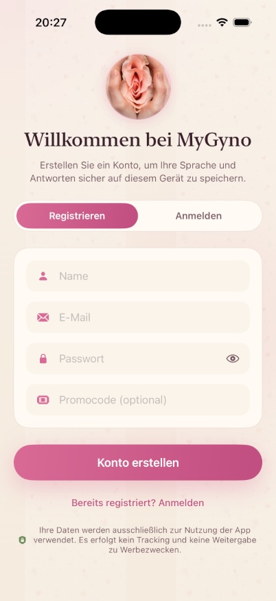 MyGyno app welcome screen on a phone